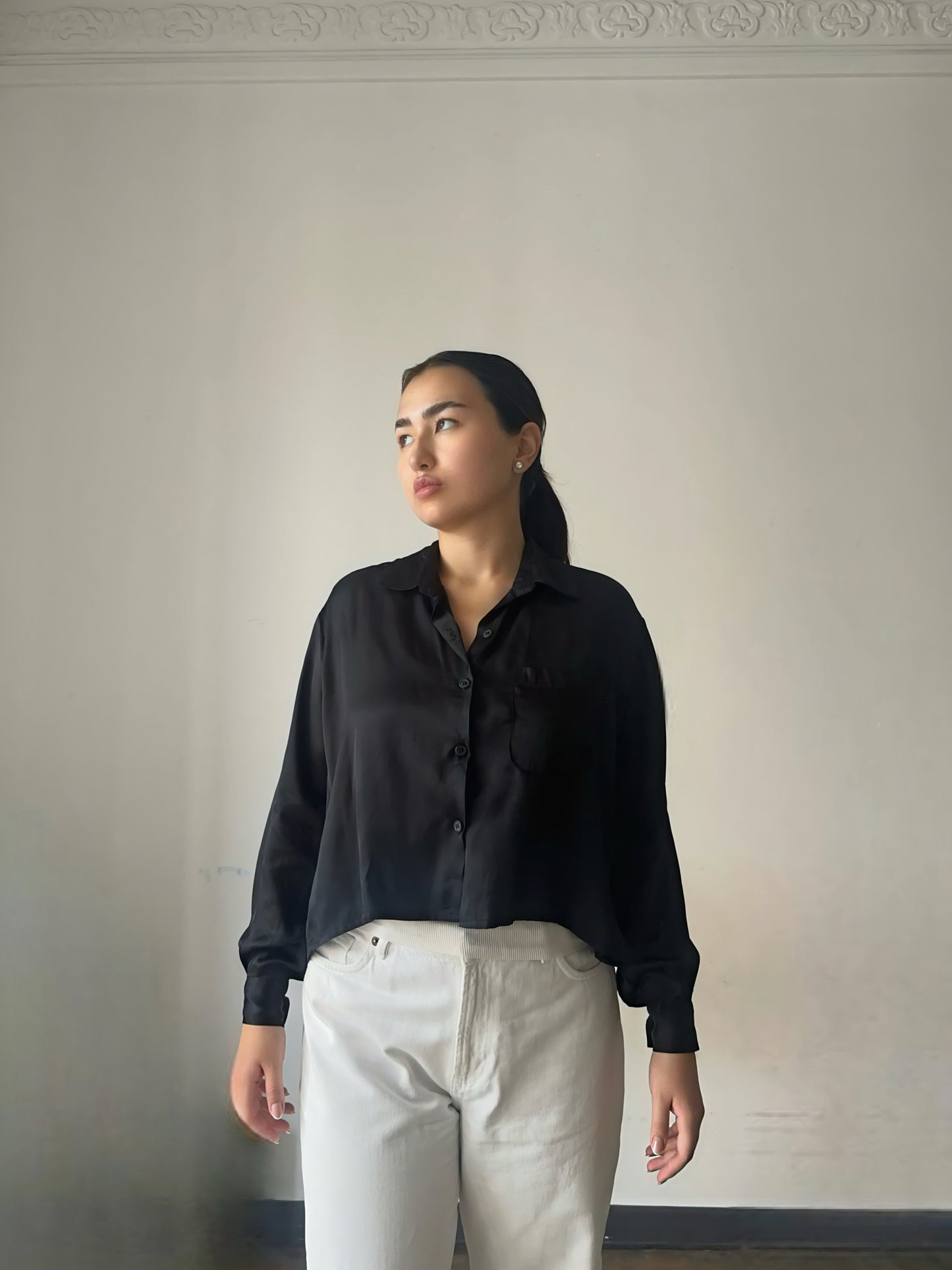 Black Ecovero Crop Shirt - ARCHIVE SALE