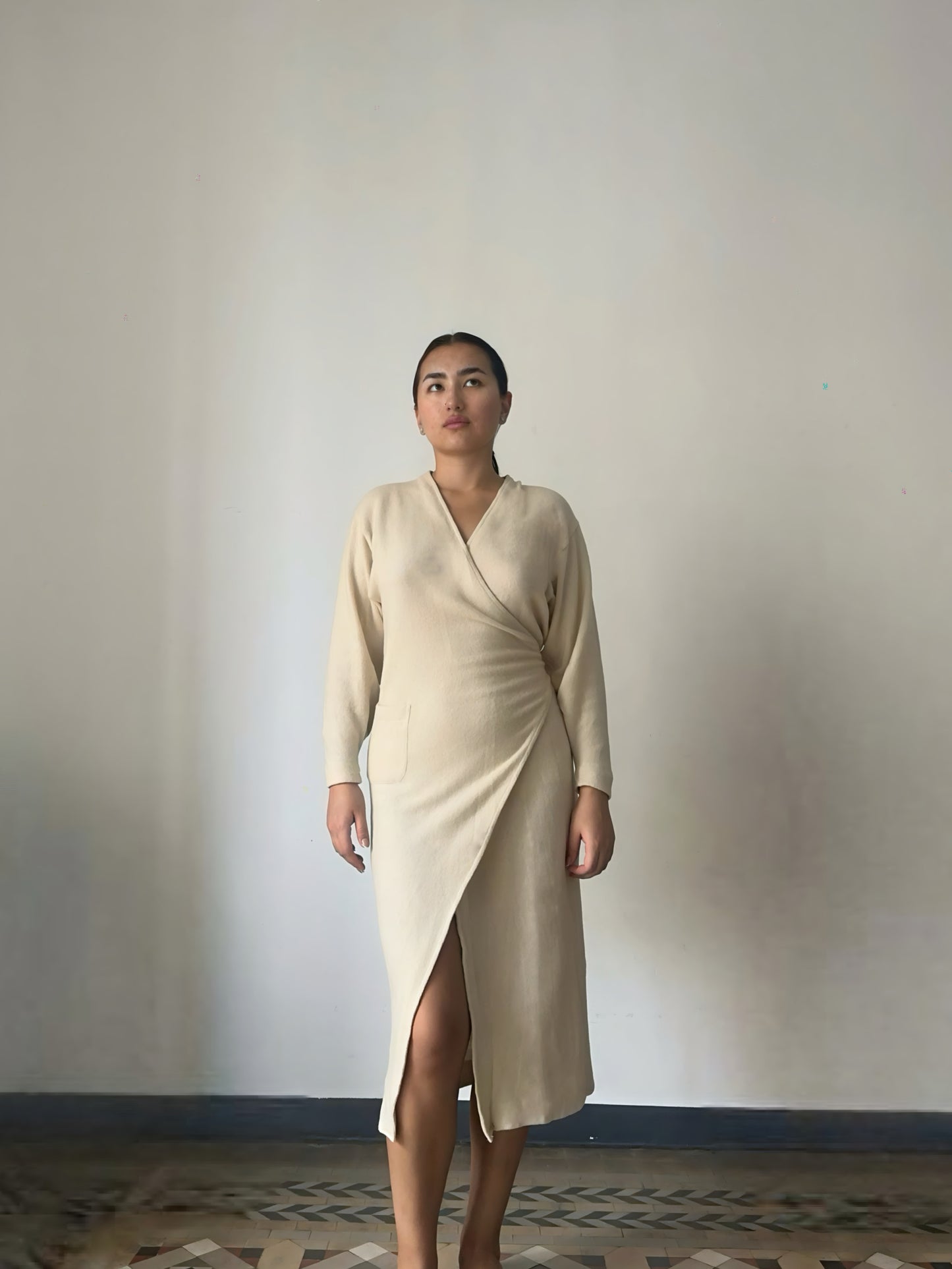 Oat Fine Knit Wrap Dress - ARCHIVE SALE