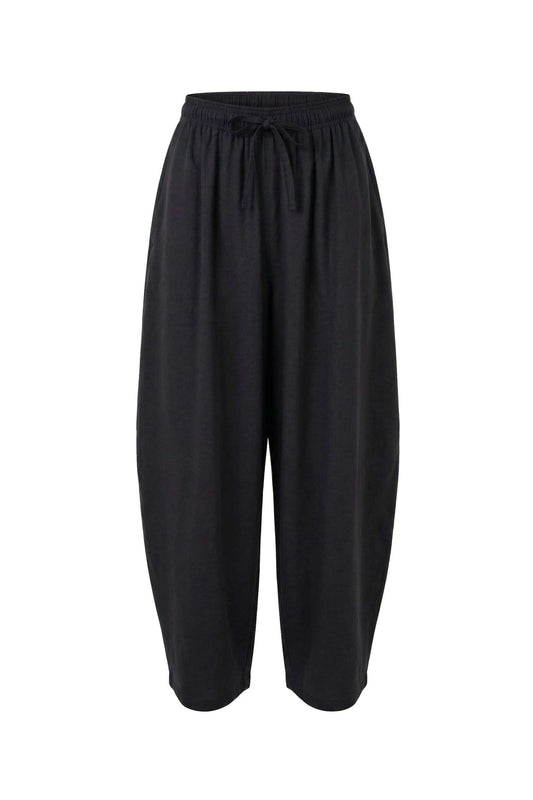 Black Lyocell Barrel-Leg Trousers