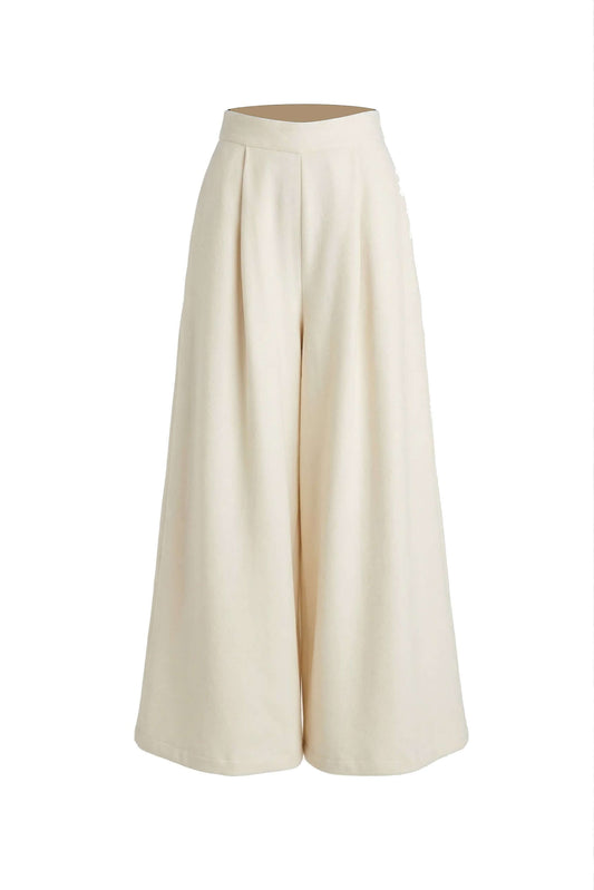 Ecru Organic Cotton Wide Trousers with oversized wide-leg silhouette and refined drape in soft ecru shade.