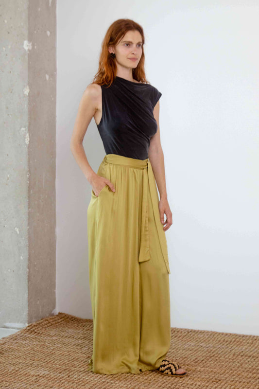 Drape Neckline Cupro Top in Black