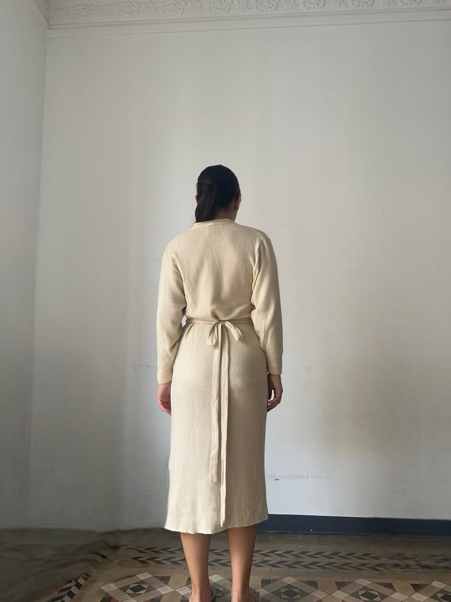 Oat Fine Knit Wrap Dress - ARCHIVE SALE