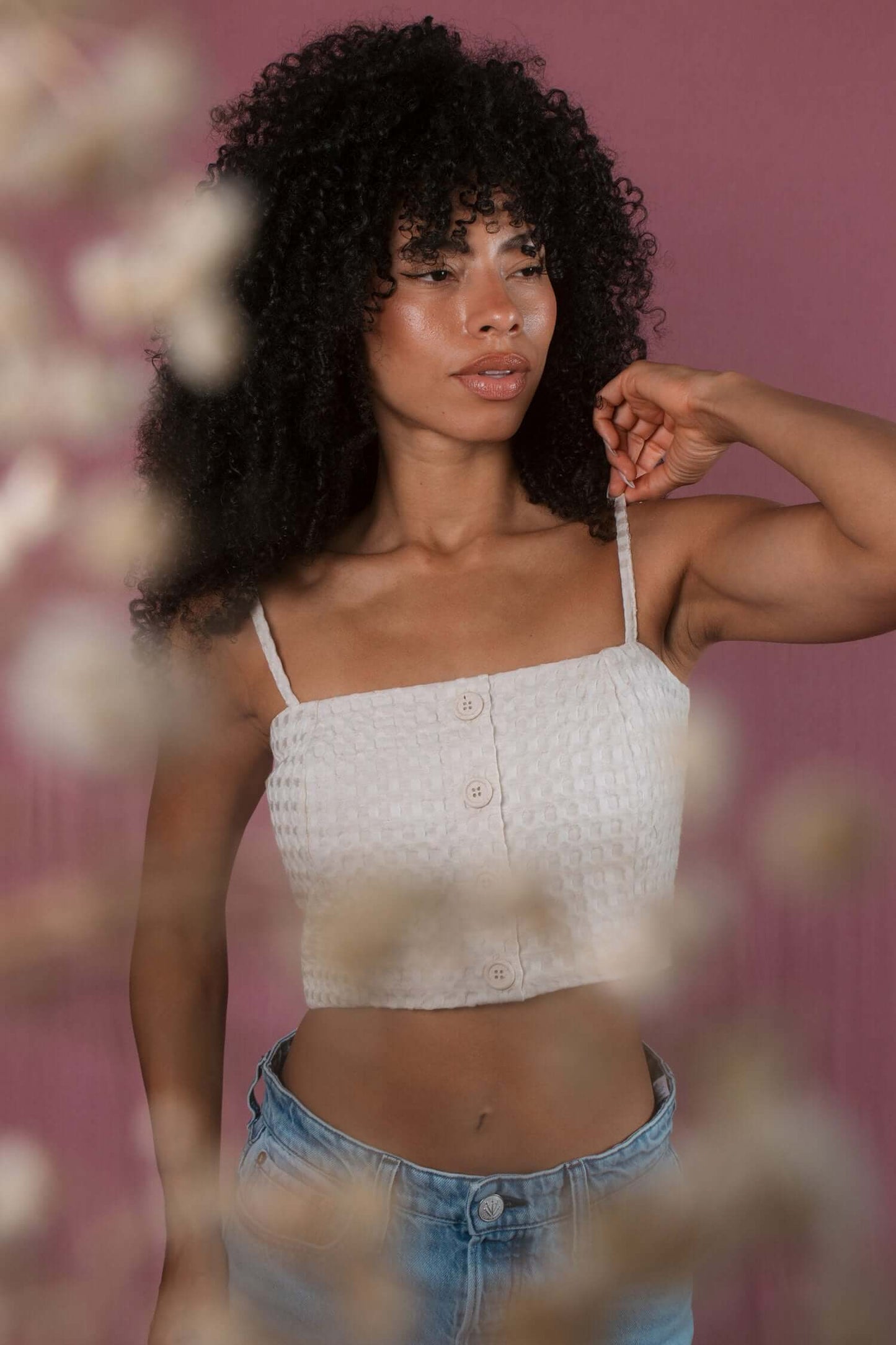ECRU WAFFLE CROP TOP