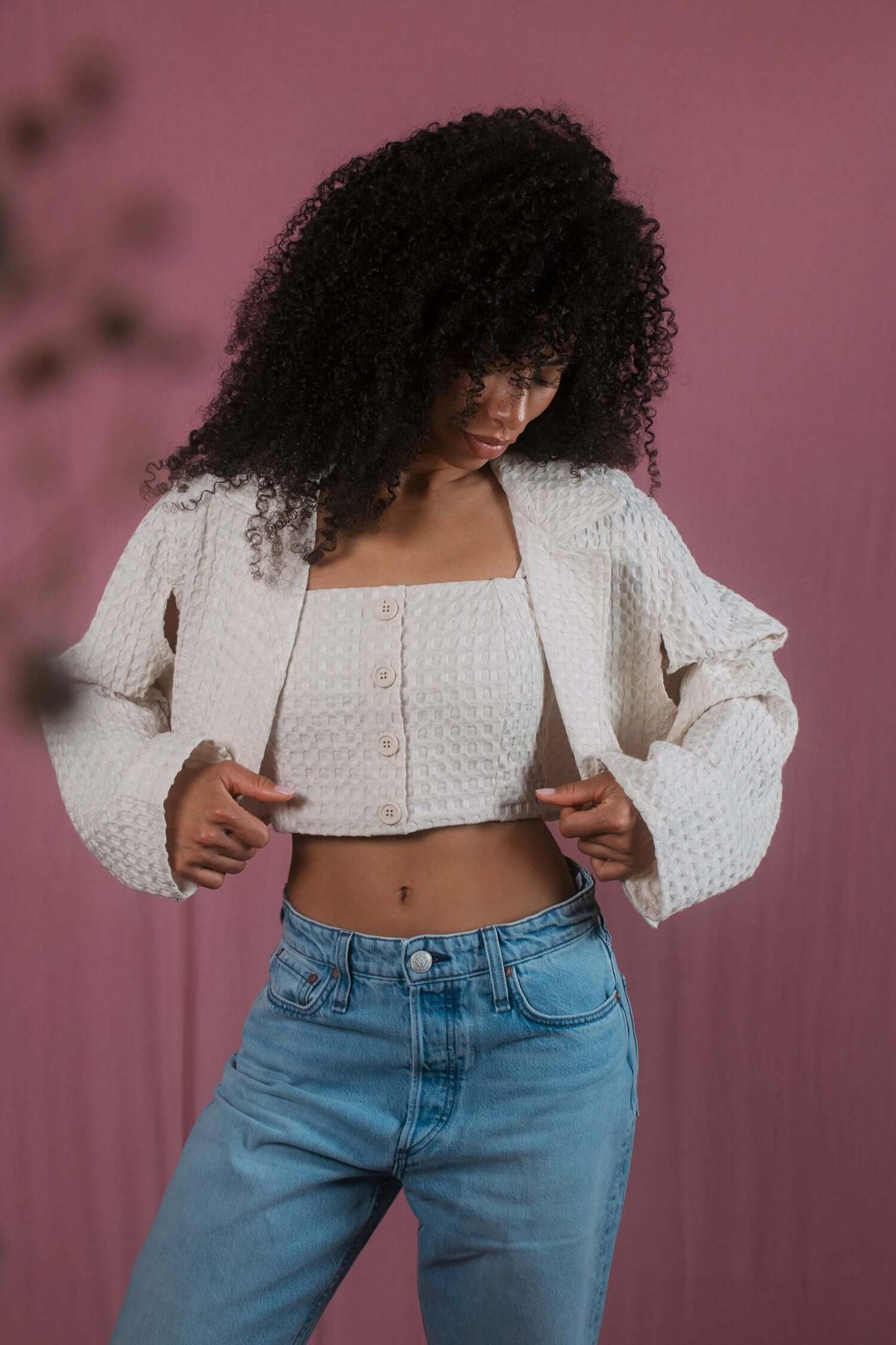 ECRU WAFFLE CROP JACKET