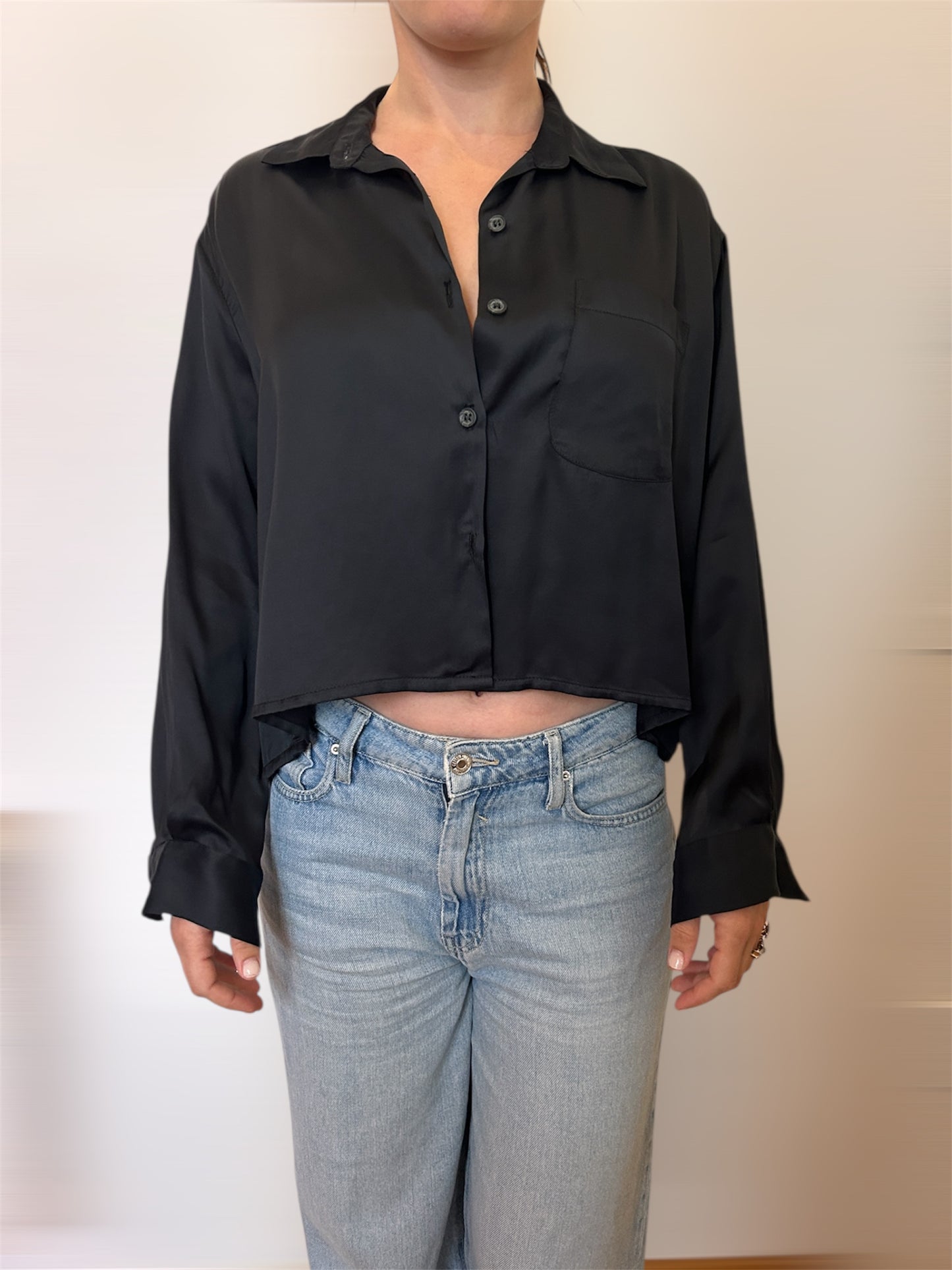 Black Ecovero Crop Shirt - ARCHIVE SALE