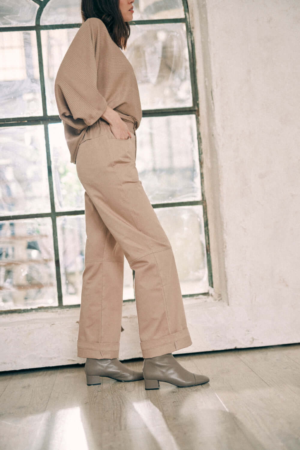 TAUPE DENIM TROUSERS