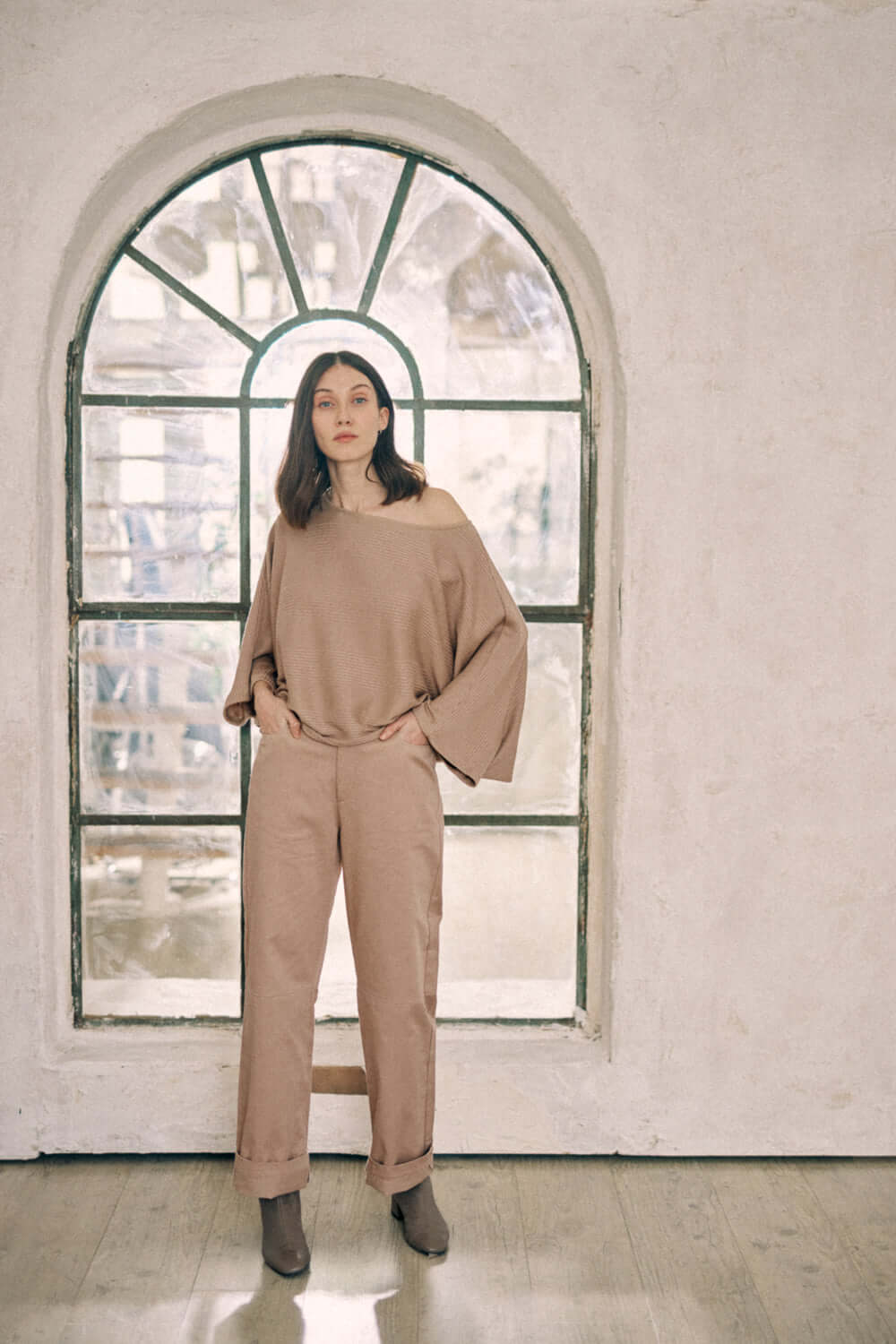 TAUPE DENIM TROUSERS