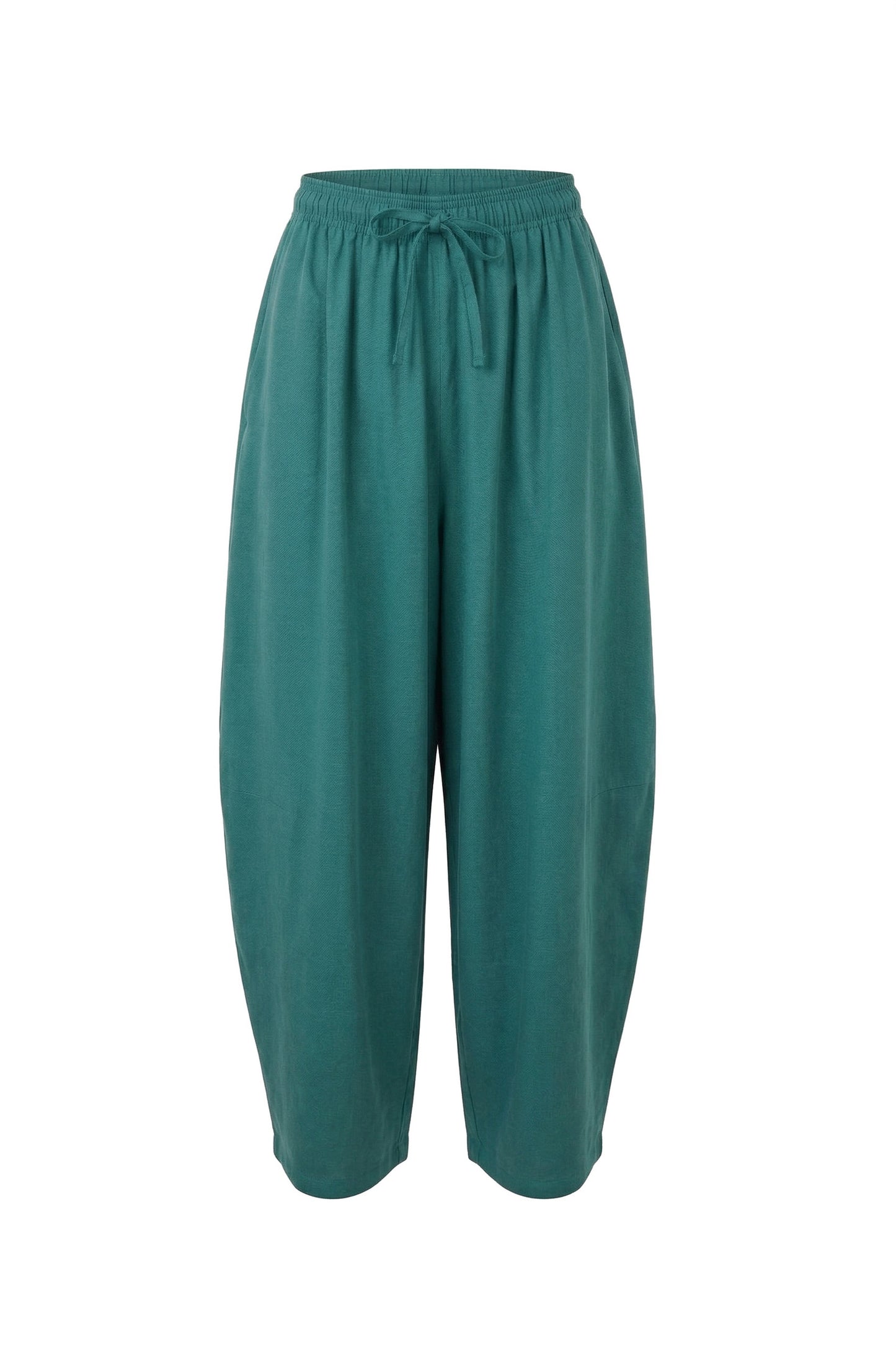 Teal Lyocell Barrel-Leg Trousers