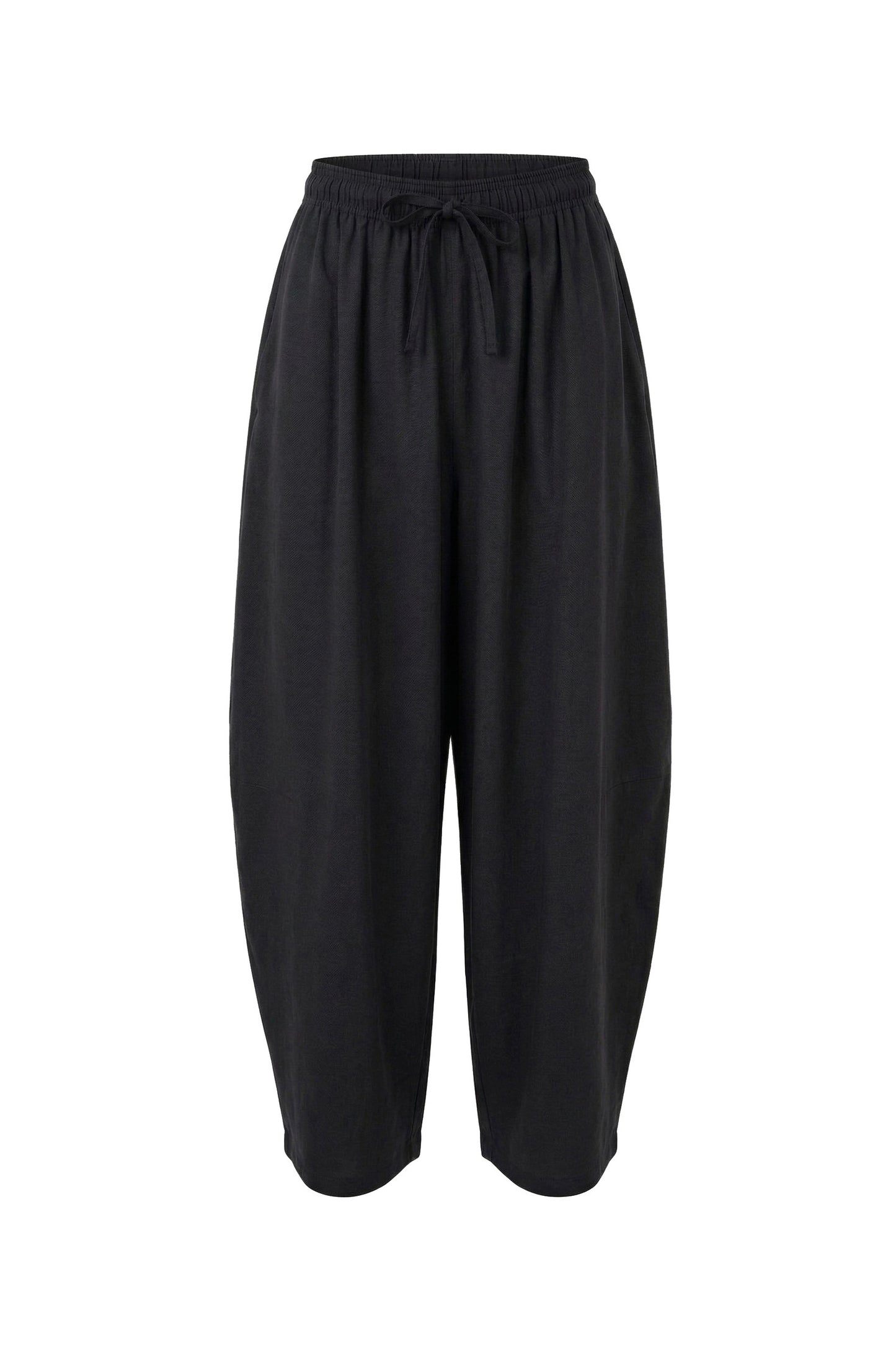 Black Lyocell Barrel-Leg Trousers