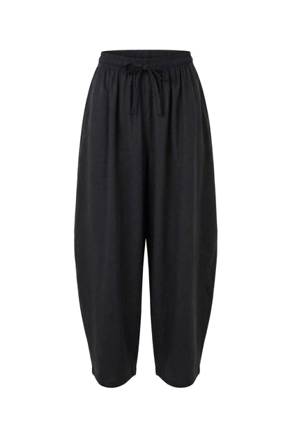 Black Lyocell Barrel-Leg Trousers