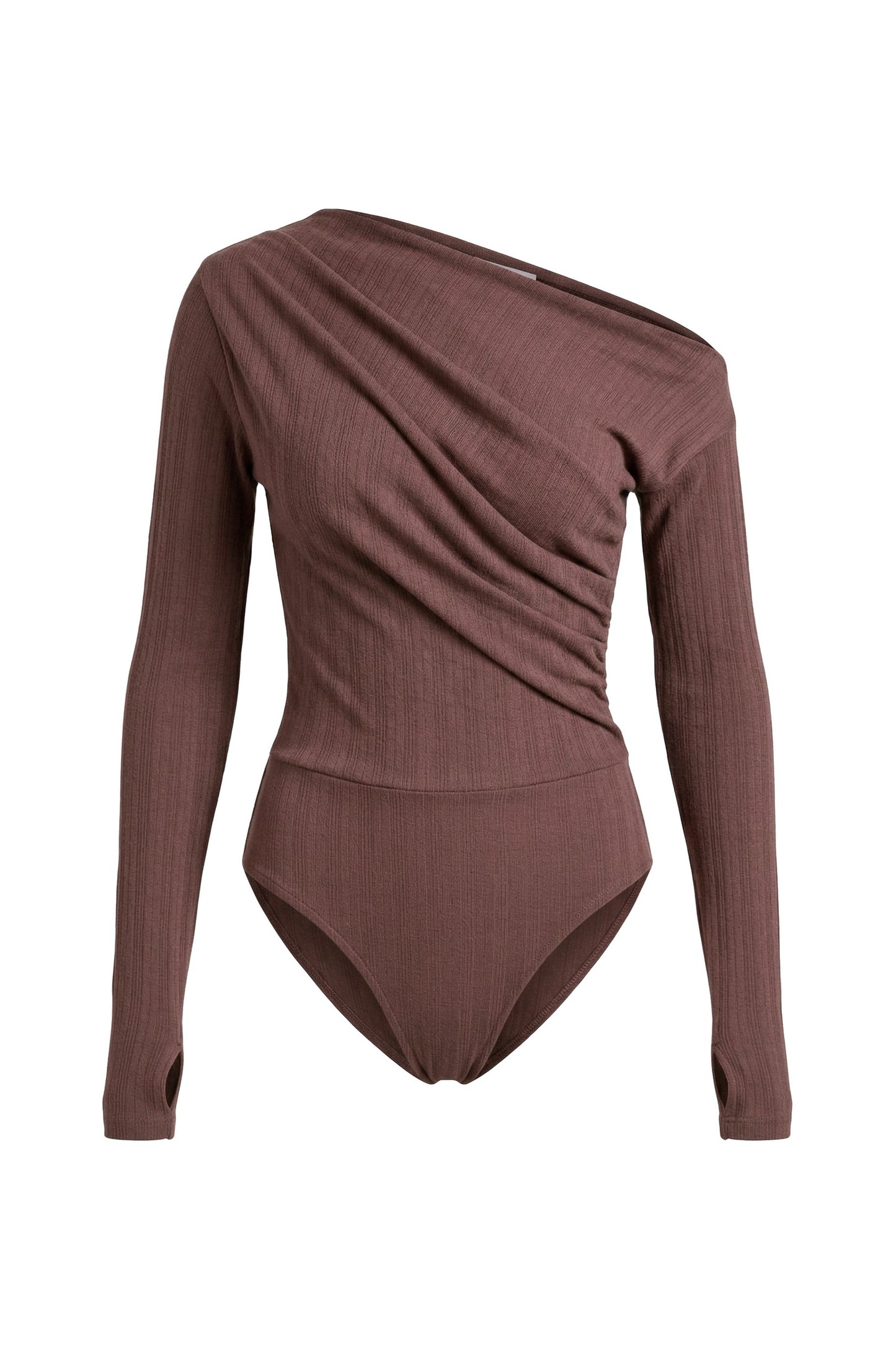Cocoa Lyocell Ribbed Drape Bodysuit