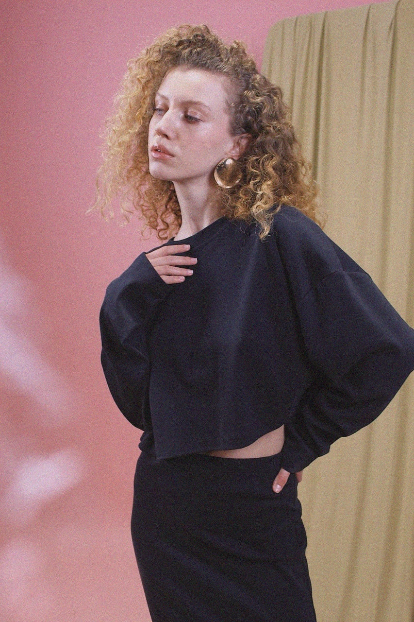 Organic Cotton Long Sleeve Top in Black - ARCHIVE SALE