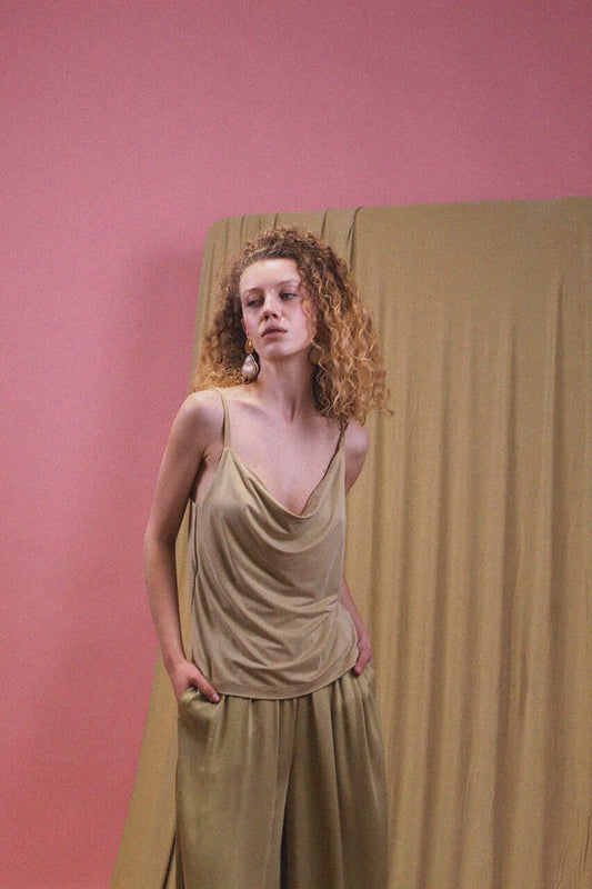 Cupro Drape Slip Top in Soft Olive - ARCHIVE SALE