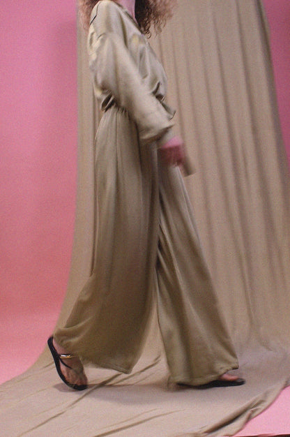 Wide Ecovero Trousers in Soft Olive - ARCHIVE SALE