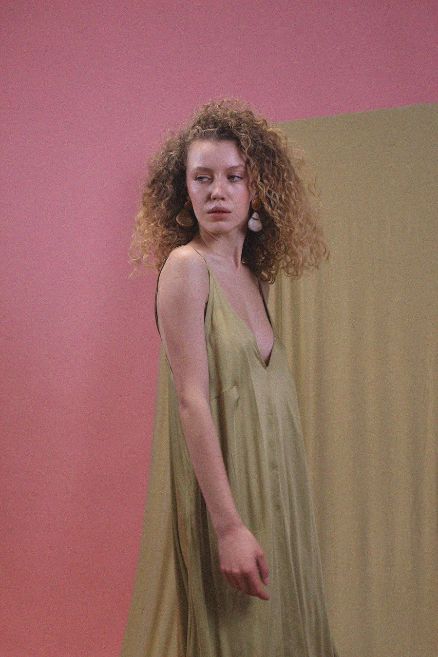 Ecovero Maxi Dress in Soft Olive - ARCHIVE SALE