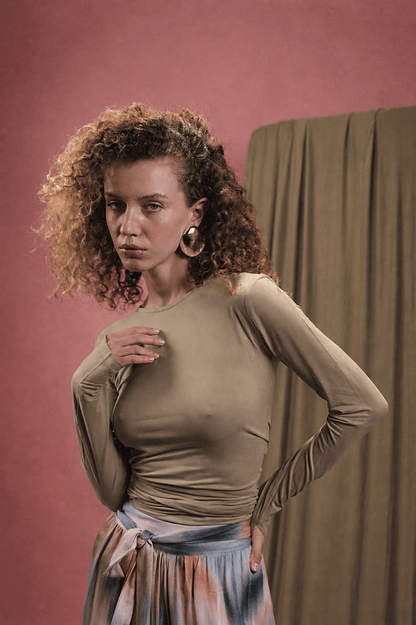 Cupro Multiway Wrap Top in Soft Olive