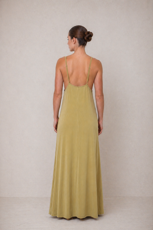 OLIVE CUPRO MAXI DRESS - ARCHIVE SALE