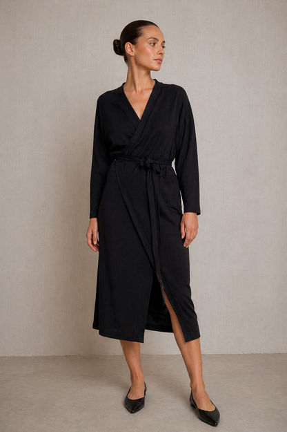 Black Wool Wrap Dress - ARCHIVE SALE
