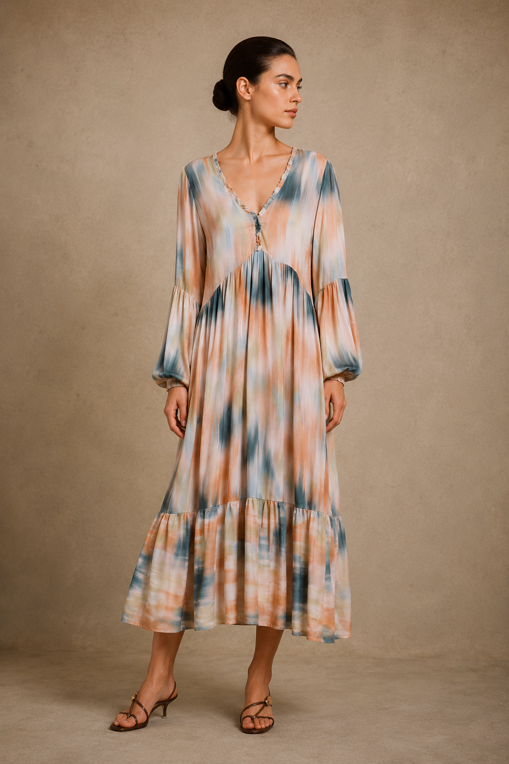 PRINT ECOVERO LONG SLEEVE DRESS - ARCHIVE SALE