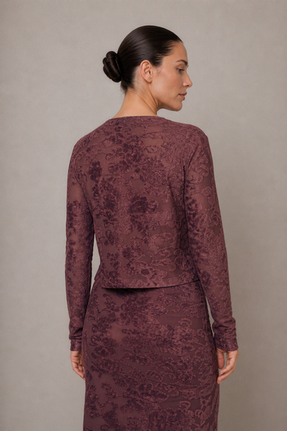 Cocoa Devoré V-neck Cardigan - ARCHIVE SALE