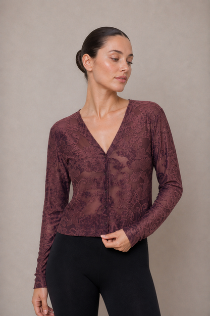 Cocoa Devoré V-neck Cardigan - ARCHIVE SALE