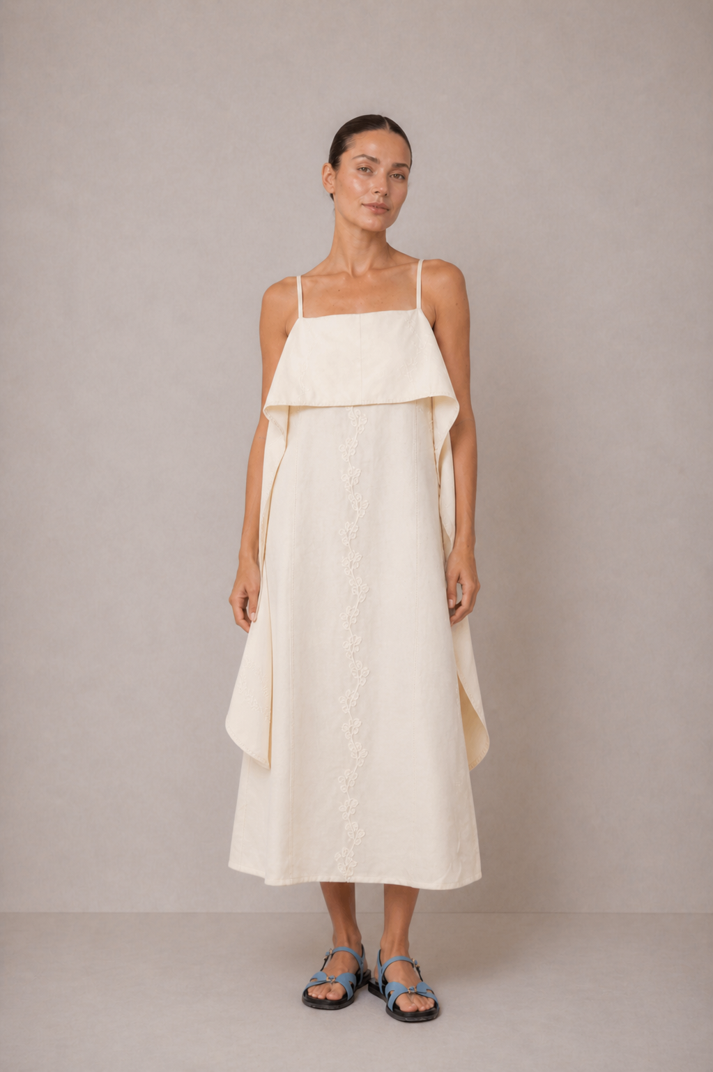 ECRU EMBROIDERED MIDI DRESS - ARCHIVE SALE