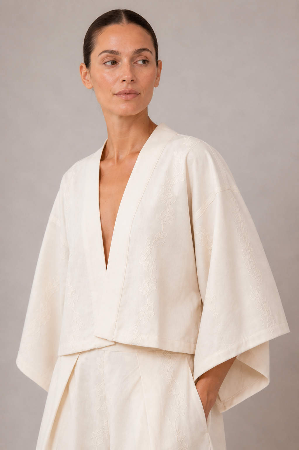 ECRU EMBROIDERED KIMONO JACKET - ARCHIVE SALE
