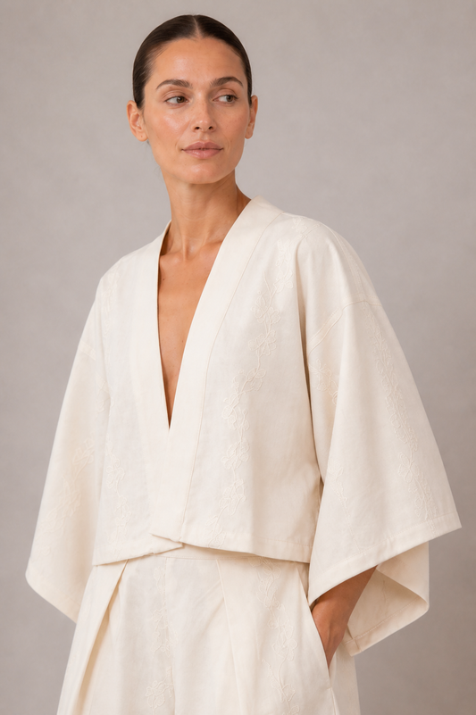 ECRU EMBROIDERED KIMONO JACKET - ARCHIVE SALE