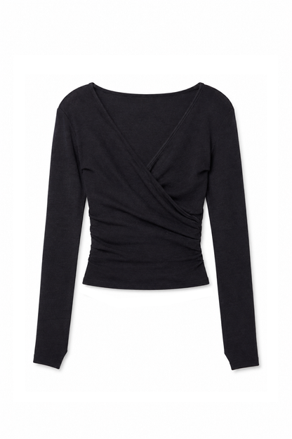 Black Wool Wrap Top with Thumb Holes - Online Exclusive