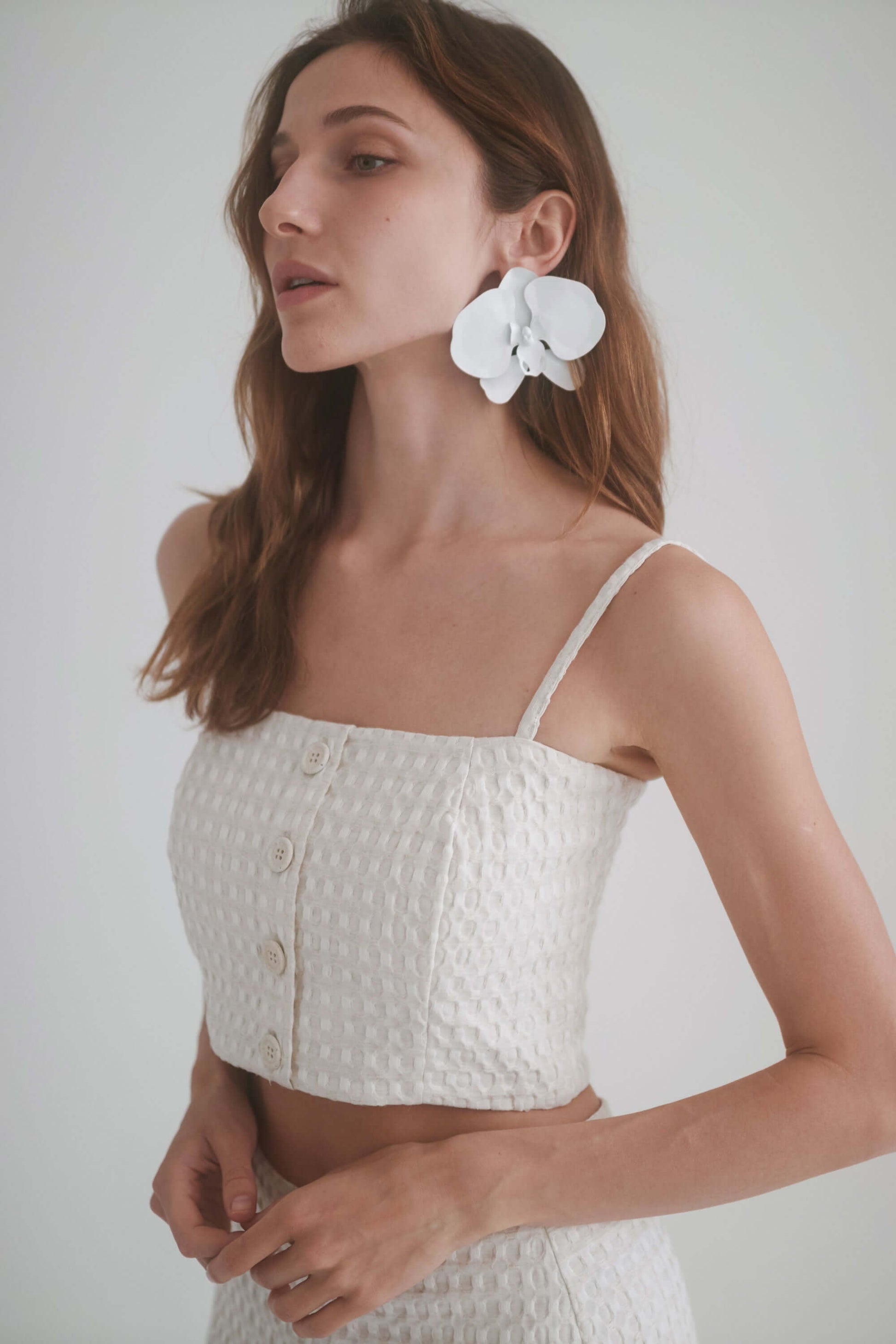 ECRU WAFFLE CROP TOP | COSSAC