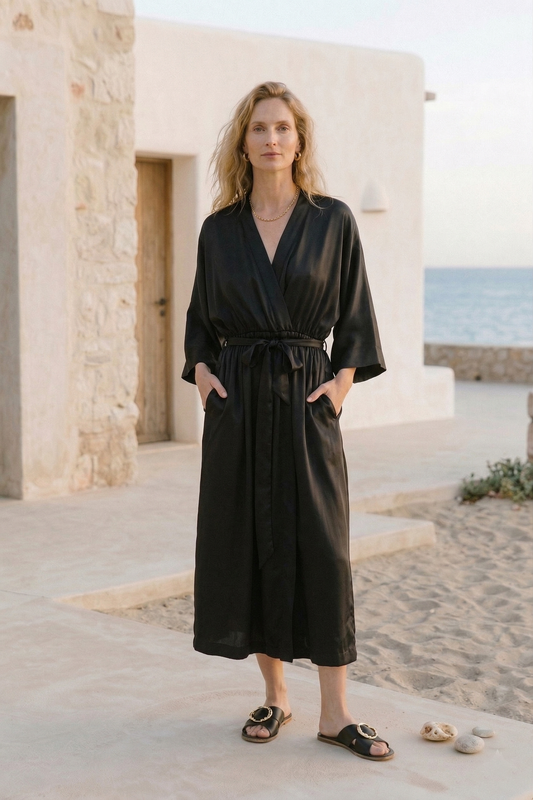 Tencel Kimono Jumpsuit in Black