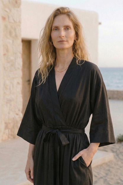 Tencel Kimono Jumpsuit in Black