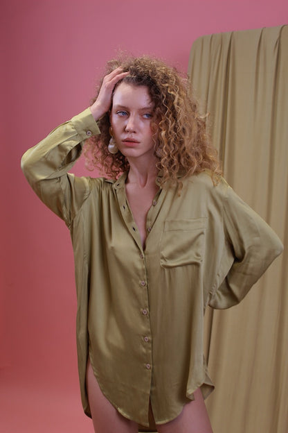 Printed Ecovero Olive Shirt - ARCHIVE SALE