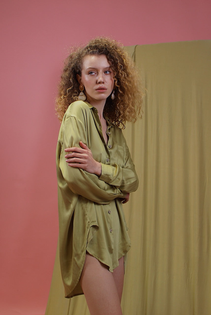 Printed Ecovero Olive Shirt - ARCHIVE SALE