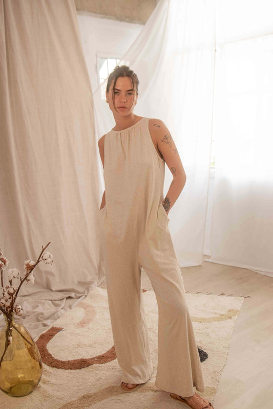 LINEN WIDE JUMPSUIT