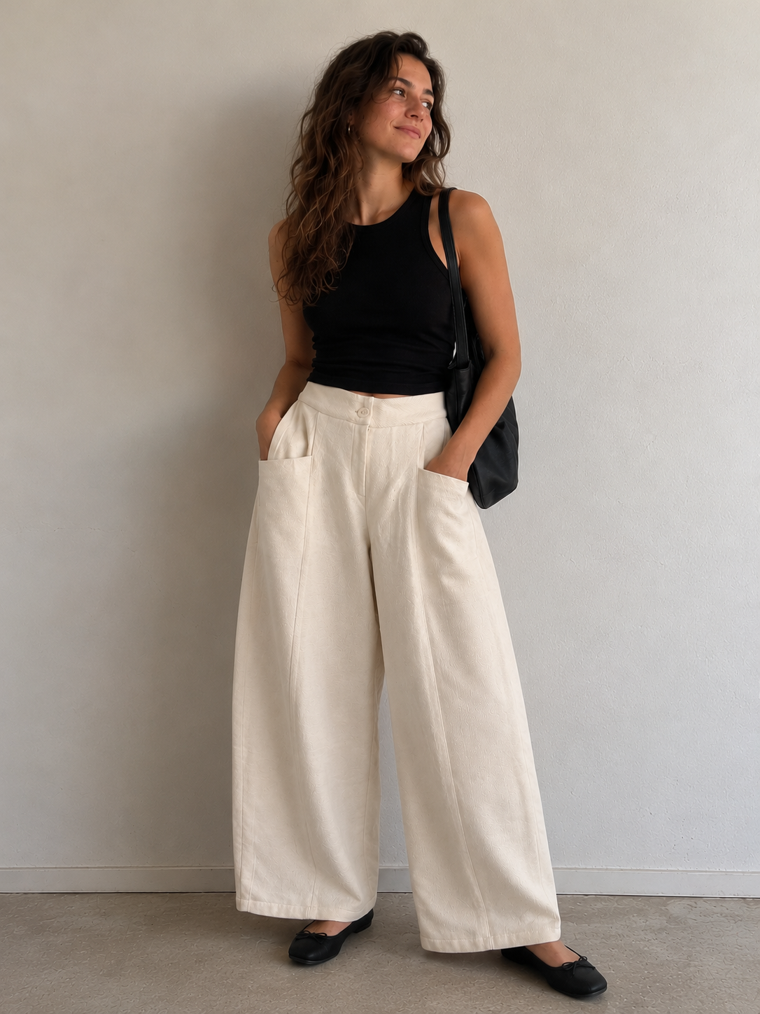 Ecru Barrel-Leg Trousers - ARCHIVE SALE