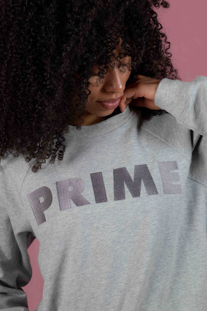 Grey Organic Cotton Embroidered Sweatshirt - PRIME STUDIO