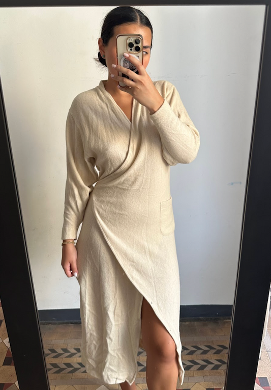 Oat Fine Knit Wrap Dress - ARCHIVE SALE