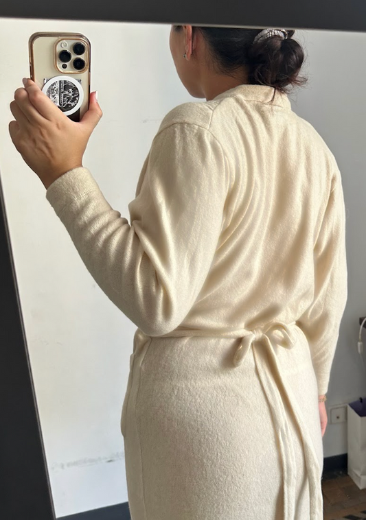 Oat Fine Knit Wrap Dress - ARCHIVE SALE
