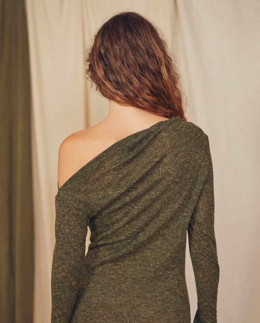Khaki Recycled Jersey Drape Top