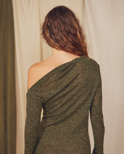 Khaki Recycled Jersey Drape Top