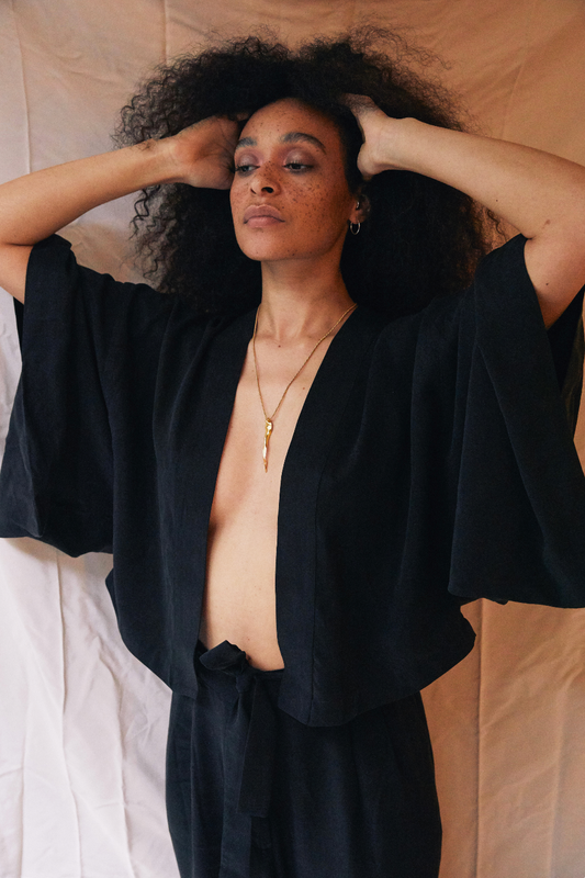 Organic Cotton Kimono Jacket in Black