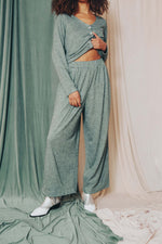 Load image into Gallery viewer, SAGE GREEN KNIT TROUSERS | COSSAC
