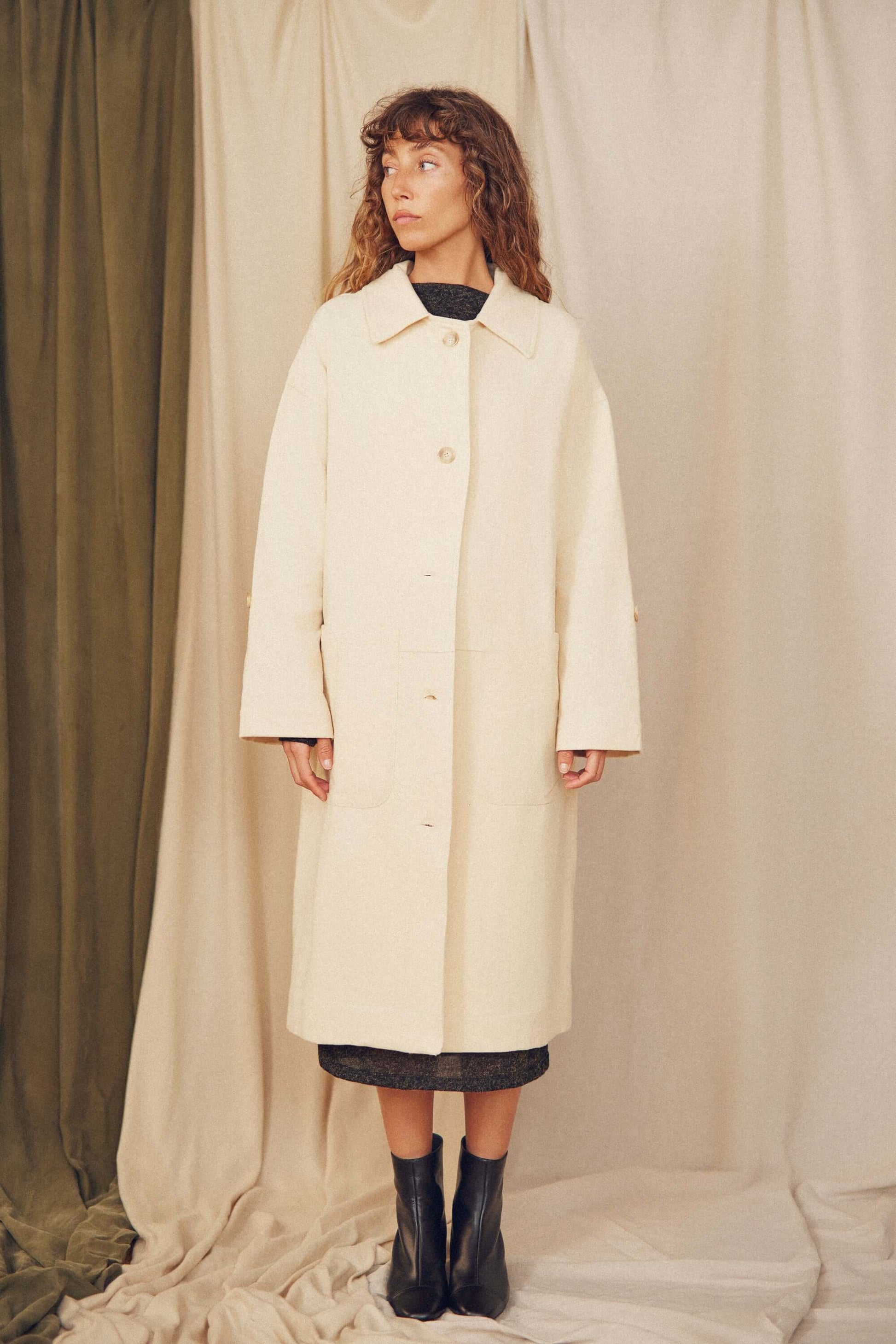 Oat Organic Cotton Long Wide Coat for Women
