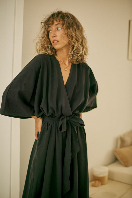 Tencel Kimono Jumpsuit in Black