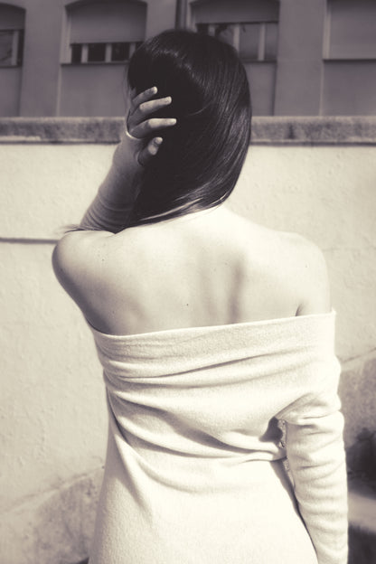 Oat Fine Knit Drape Dress