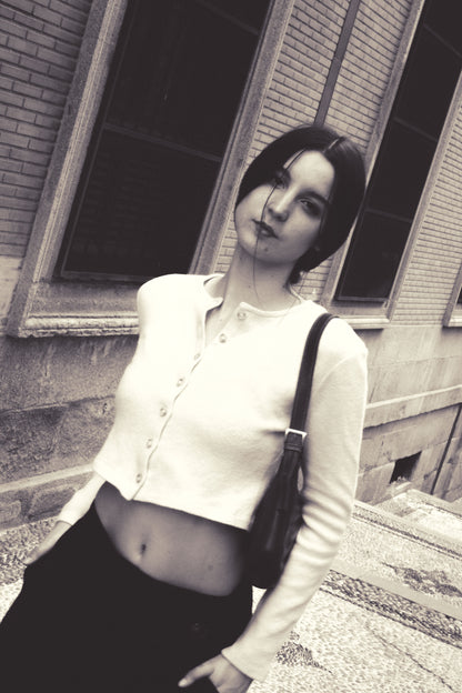 Oat Wool Knit Crop Cardigan