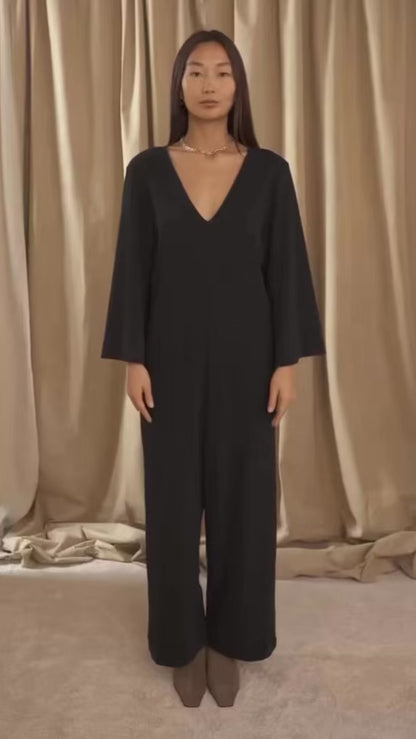 Black Organic Cotton Wide-Leg Jumpsuit