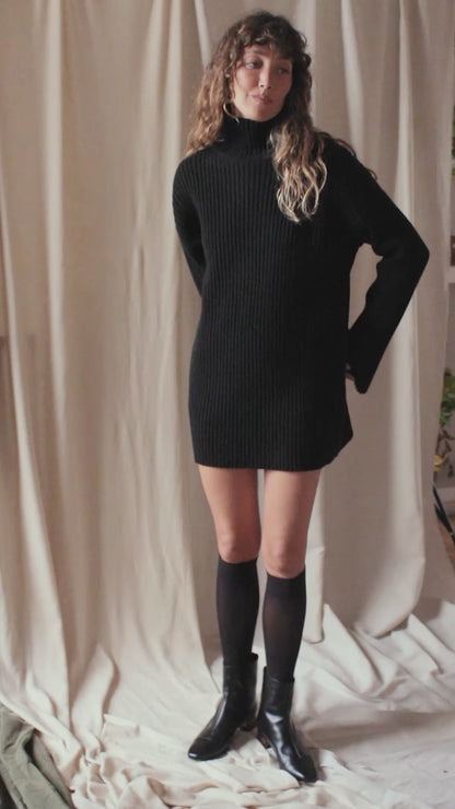 Black Heavy Knitted Wool Tunic