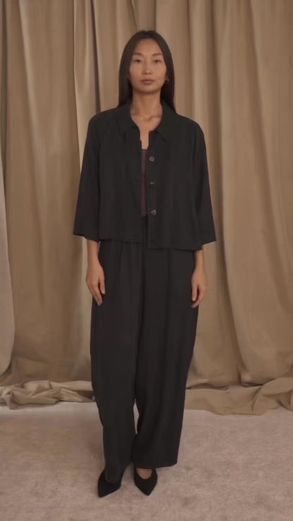 Black Lyocell Flared Jacket